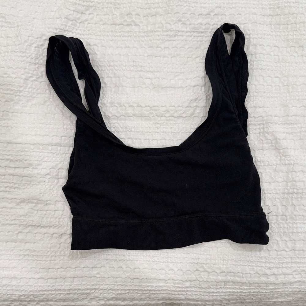 Skims Black Ribbed Scoop Neck Bralette - Women Intimates Mesh